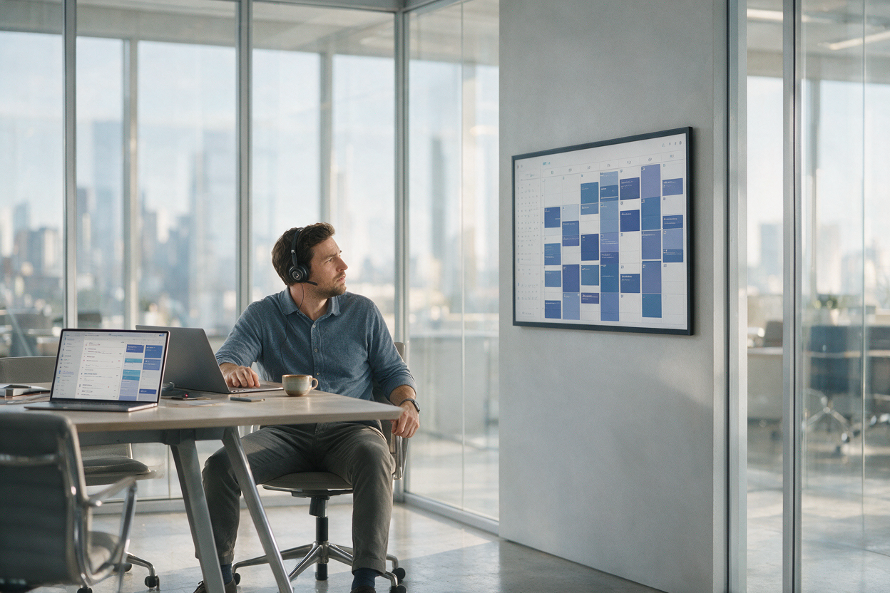Professional drained by a calendar packed with back-to-back meetings